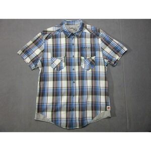 Projek Raw Shirt Mens Large Blue Plaid Short Sleeve Pockets Button Up